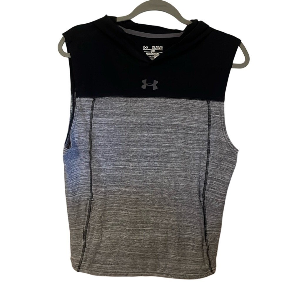Under Armour HeatGear Sleeveless Hoodie Boys YXL Gray Black Space Dye